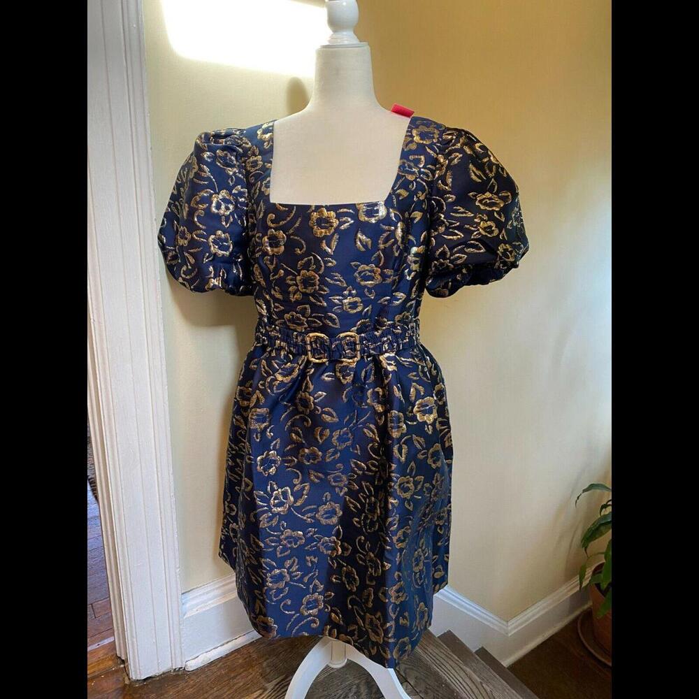 NWT Lilly Pulitzer Kasslyn LOW TIDE NAVY PUFF FLORAL BROCADE dress size 16